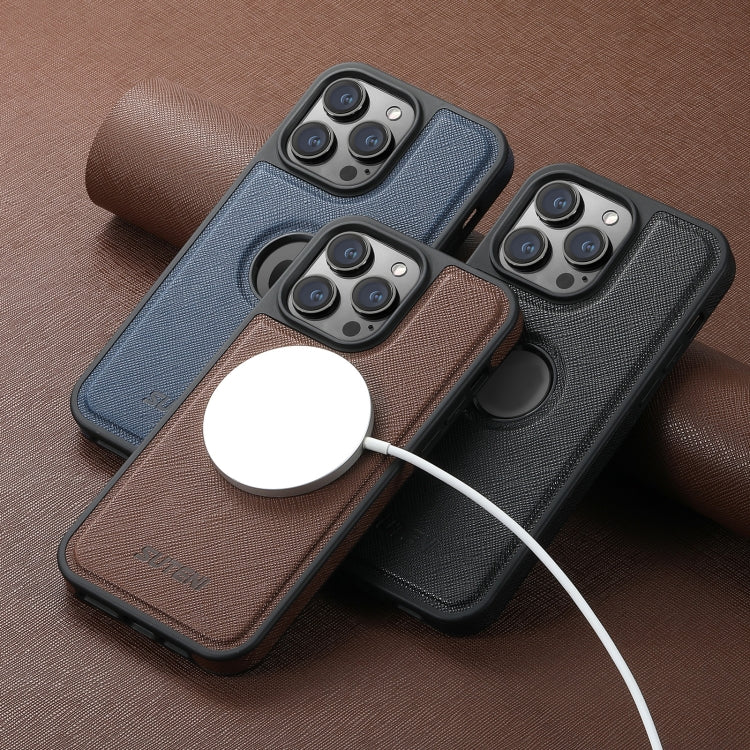 For iPhone 15 Pro Max Suteni G1 Cross Texture MagSafe Phone Case(Blue) - iPhone 15 Pro Max Cases by Suteni | Online Shopping UK | buy2fix