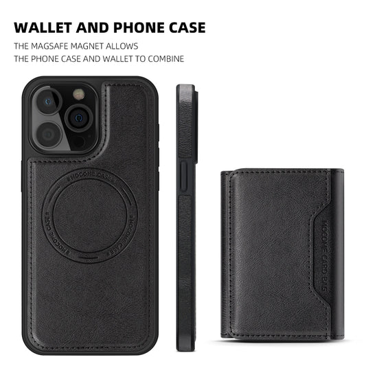 For iPhone 14 Shield Multi-functional MagSafe Card Bag Phone Case(Black) - iPhone 14 Cases by buy2fix | Online Shopping UK | buy2fix