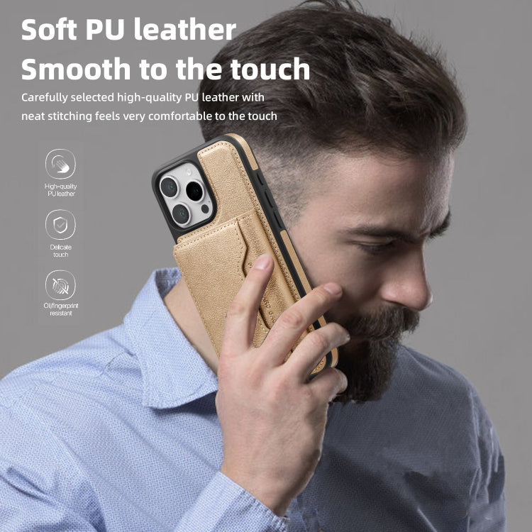 For iPhone 15 Pro Max Shield Multi-functional MagSafe Card Bag Phone Case(Desert Gold) - iPhone 15 Pro Max Cases by buy2fix | Online Shopping UK | buy2fix