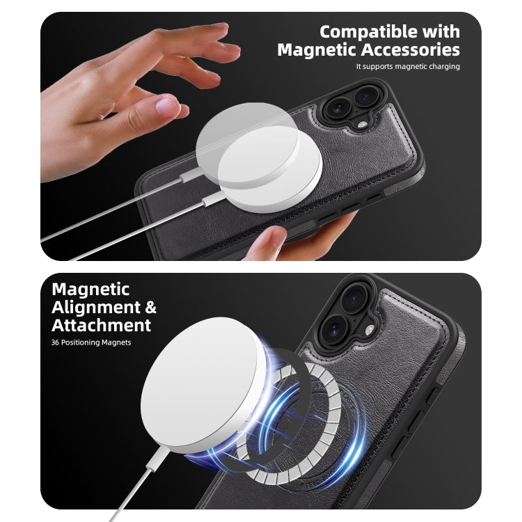 For iPhone 16 Plus Shield Multi-functional MagSafe Card Bag Phone Case(Black) - iPhone 16 Plus Cases by buy2fix | Online Shopping UK | buy2fix