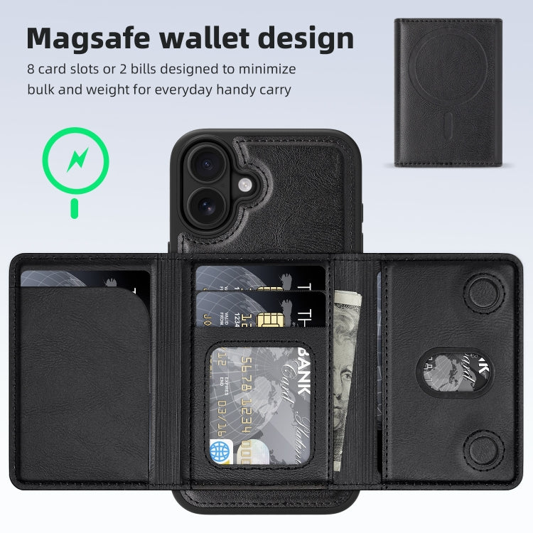 For iPhone 16 Plus Shield Multi-functional MagSafe Card Bag Phone Case(Black) - iPhone 16 Plus Cases by buy2fix | Online Shopping UK | buy2fix