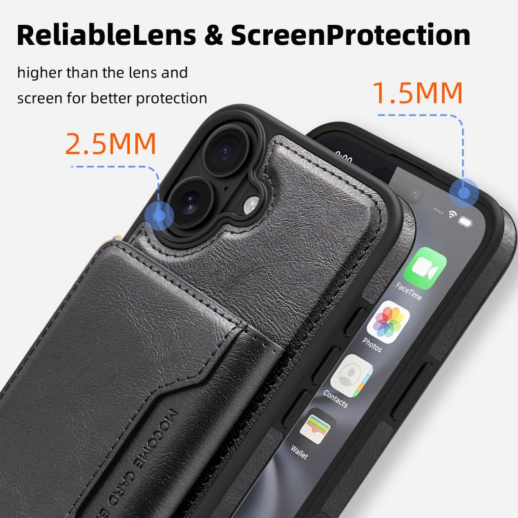 For iPhone 16 Plus Shield Multi-functional MagSafe Card Bag Phone Case(Black) - iPhone 16 Plus Cases by buy2fix | Online Shopping UK | buy2fix
