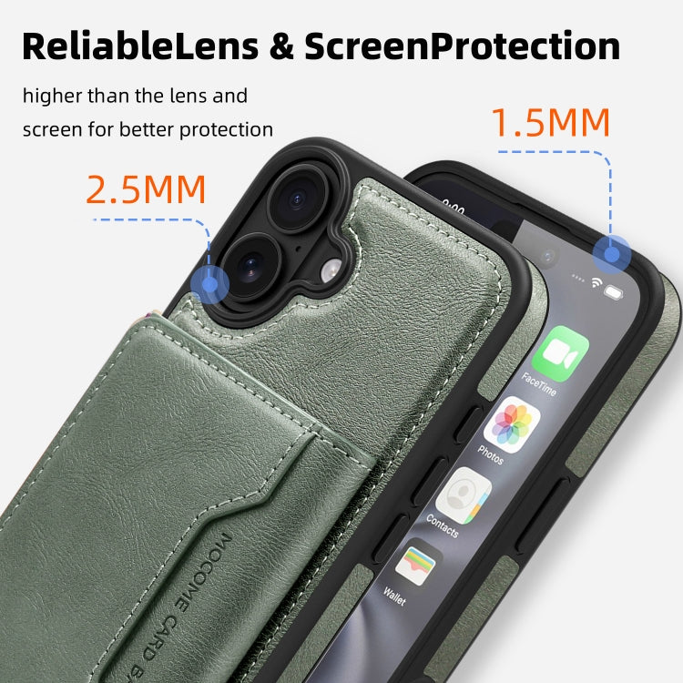 For iPhone 16 Plus Shield Multi-functional MagSafe Card Bag Phone Case(Green) - iPhone 16 Plus Cases by buy2fix | Online Shopping UK | buy2fix
