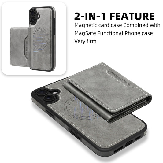 For iPhone 16 Plus Shield Multi-functional MagSafe Card Bag Phone Case(Grey) by buy2fix
