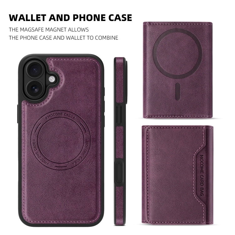 For iPhone 16 Shield Multi-functional MagSafe Card Bag Phone Case(Purple) - iPhone 16 Cases by buy2fix | Online Shopping UK | buy2fix