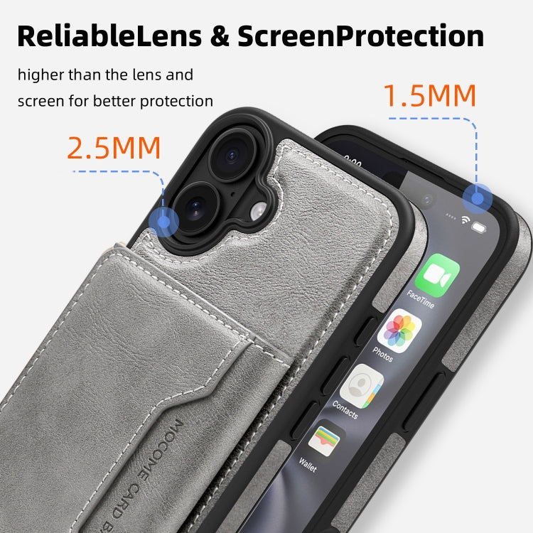 For iPhone 16 Shield Multi-functional MagSafe Card Bag Phone Case(Grey) - iPhone 16 Cases by buy2fix | Online Shopping UK | buy2fix