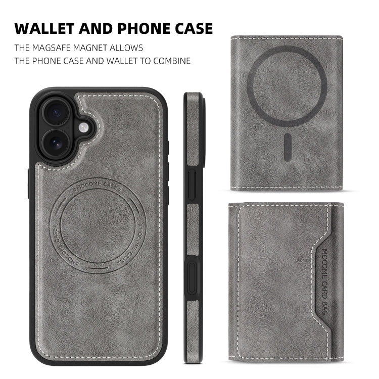 For iPhone 16 Shield Multi-functional MagSafe Card Bag Phone Case(Grey) - iPhone 16 Cases by buy2fix | Online Shopping UK | buy2fix