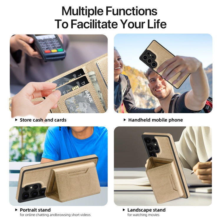 For Samsung Galaxy S25+ 5G Shield Multi-functional MagSafe Card Bag Phone Case(Desert Gold) by buy2fix