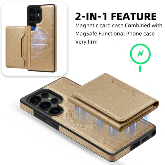 For Samsung Galaxy S25 Ultra 5G Shield Multi-functional MagSafe Card Bag Phone Case(Desert Gold) by buy2fix
