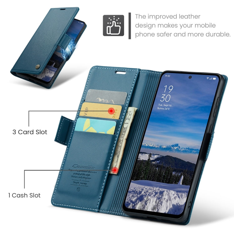 For OPPO Reno12 5G Global CaseMe 023 Butterfly Buckle Litchi Texture RFID Anti-theft Leather Phone Case(Blue) - OPPO Cases by CaseMe | Online Shopping UK | buy2fix