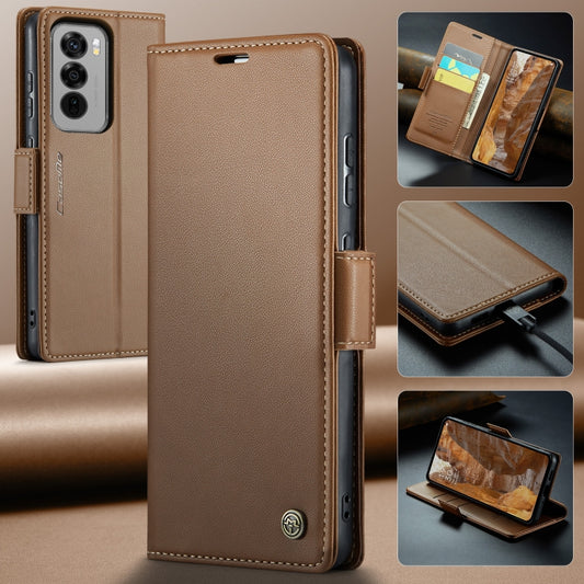 For OPPO Reno12 Pro 5G Global CaseMe 023 Butterfly Buckle Litchi Texture RFID Anti-theft Leather Phone Case(Brown) by CaseMe