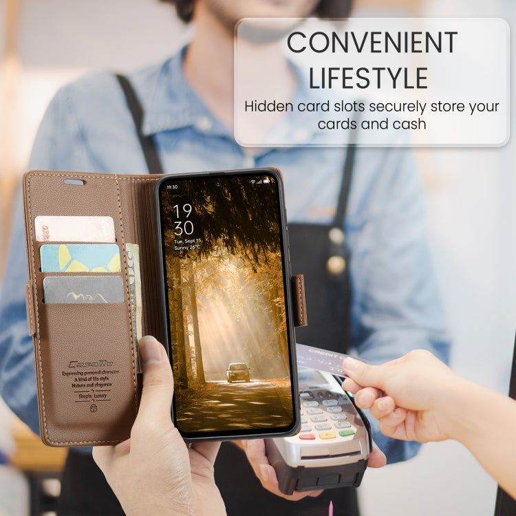 For OPPO Reno12 F /12 FS 5G CaseMe 023 Butterfly Buckle Litchi Texture RFID Anti-theft Leather Phone Case(Brown) by CaseMe