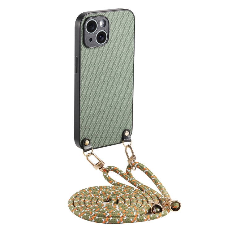 For iPhone 16 Pro Carbon Fiber Texture Leather Back Phone Case with Crossbody Strap(Green) - iPhone 16 Pro Cases by buy2fix | Online Shopping UK | buy2fix