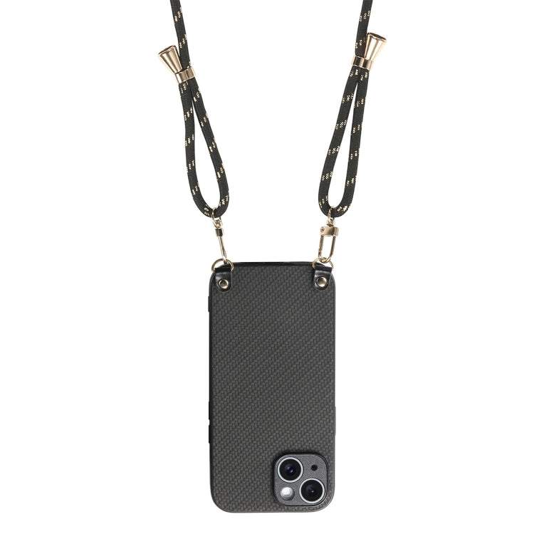 For iPhone 16 Pro Carbon Fiber Texture Leather Back Phone Case with Crossbody Strap(Black) - iPhone 16 Pro Cases by buy2fix | Online Shopping UK | buy2fix