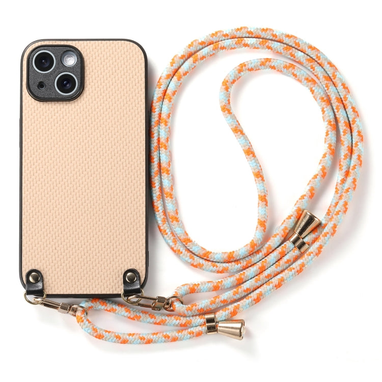 For iPhone 16 Pro Carbon Fiber Texture Leather Back Phone Case with Crossbody Strap(Khaki) - iPhone 16 Pro Cases by buy2fix | Online Shopping UK | buy2fix