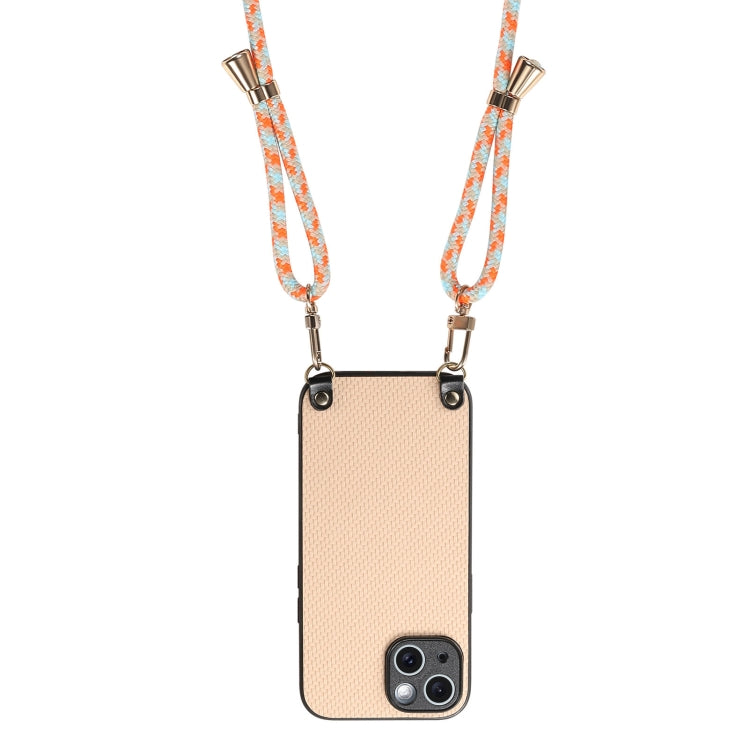 For iPhone 16 Pro Carbon Fiber Texture Leather Back Phone Case with Crossbody Strap(Khaki) - iPhone 16 Pro Cases by buy2fix | Online Shopping UK | buy2fix