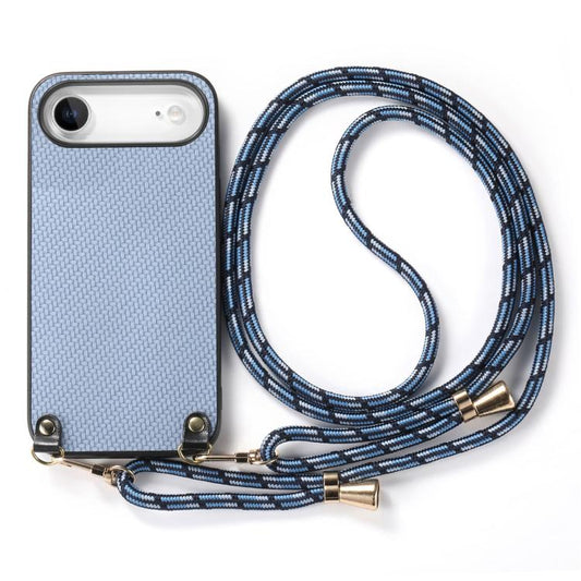 For iPhone Air Carbon Fiber Texture Leather Back Phone Case with Crossbody Strap(Blue) - iPhone Air Cases by buy2fix | Online Shopping UK | buy2fix