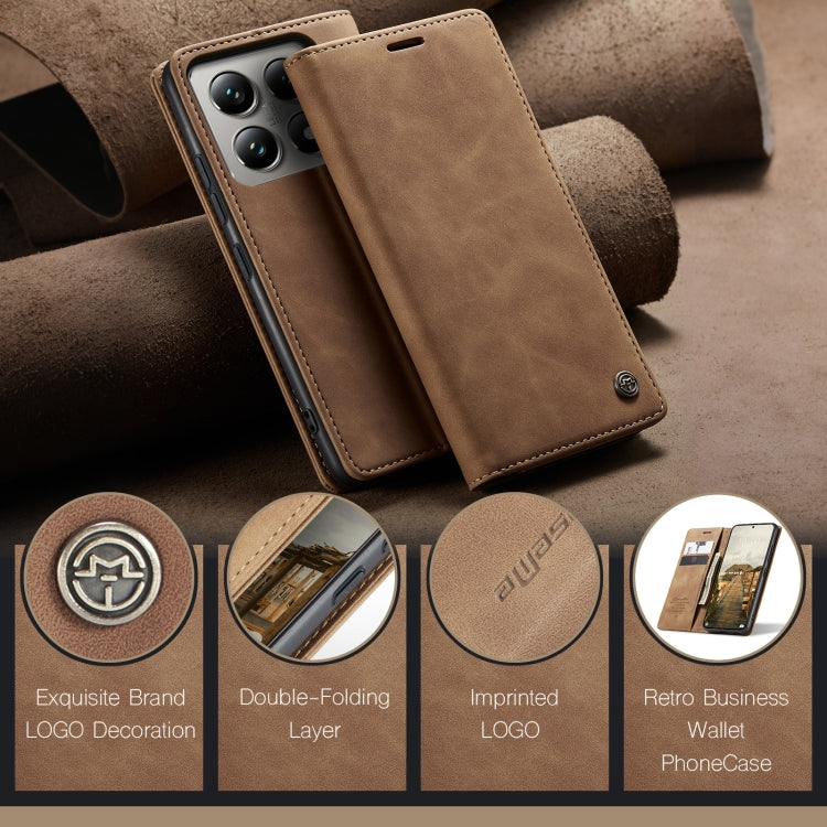 For Xiaomi 14T Pro CaseMe 013 Multifunctional Horizontal Flip Leather Phone Case(Brown) - Xiaomi Cases by CaseMe | Online Shopping UK | buy2fix