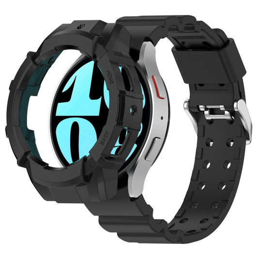 For Samsung Galaxy Watch 7 44mm Armor Silicone Watch Band with Watch Case Set(Black) by buy2fix