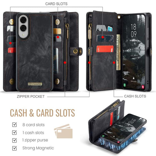 For Samsung Galaxy S25 Edge 5G CaseMe 008 Detachable Multifunctional Leather Phone Case(Black) - Galaxy S25 Edge 5G Cases by CaseMe | Online Shopping UK | buy2fix