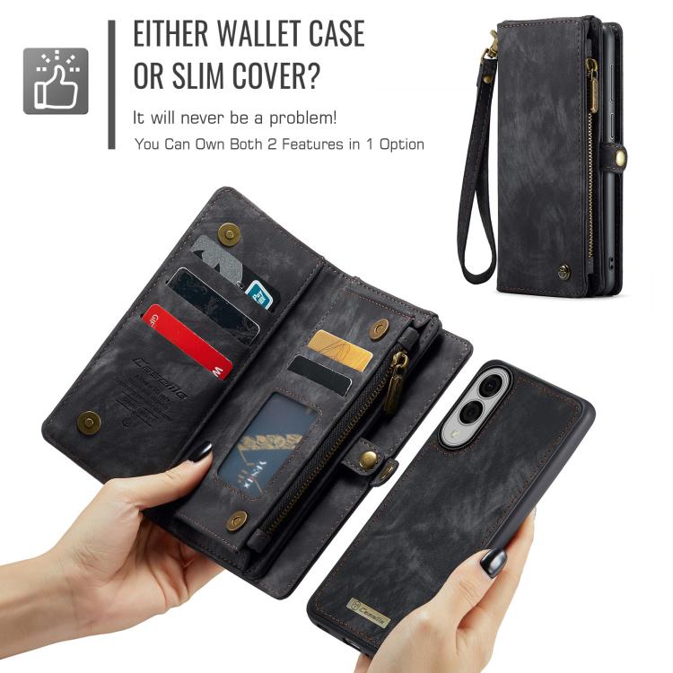 For Samsung Galaxy S25 Edge 5G CaseMe 008 Detachable Multifunctional Leather Phone Case(Black) - Galaxy S25 Edge 5G Cases by CaseMe | Online Shopping UK | buy2fix