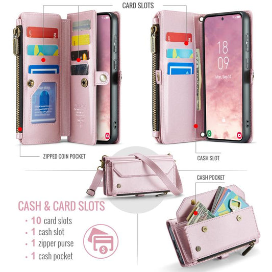 For Samsung Galaxy S25+ 5G CaseMe C36 Card Slots Zipper Wallet RFID Anti-theft Leather Phone Case(Pink) - Galaxy S25+ 5G Cases by CaseMe | Online Shopping UK | buy2fix