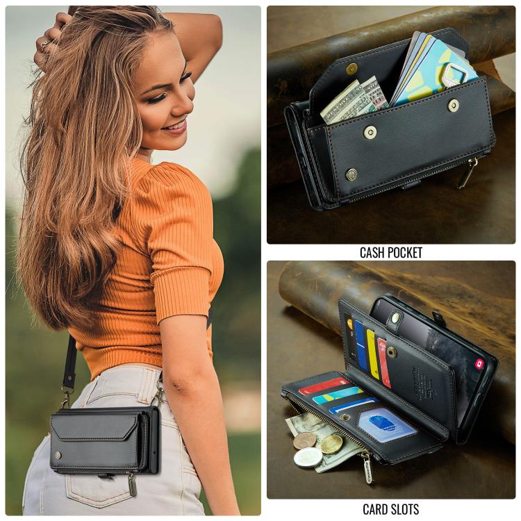 For Samsung Galaxy S25+ 5G CaseMe C36 Card Slots Zipper Wallet RFID Anti-theft Leather Phone Case(Black) - Galaxy S25+ 5G Cases by CaseMe | Online Shopping UK | buy2fix