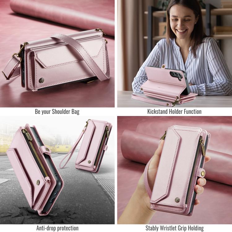 For Samsung Galaxy S25 5G CaseMe C36 Card Slots Zipper Wallet RFID Anti-theft Leather Phone Case(Pink) - Galaxy S25 5G Cases by CaseMe | Online Shopping UK | buy2fix