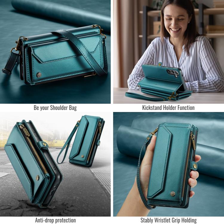 For Samsung Galaxy S25 5G CaseMe C36 Card Slots Zipper Wallet RFID Anti-theft Leather Phone Case(Blue) - Galaxy S25 5G Cases by CaseMe | Online Shopping UK | buy2fix