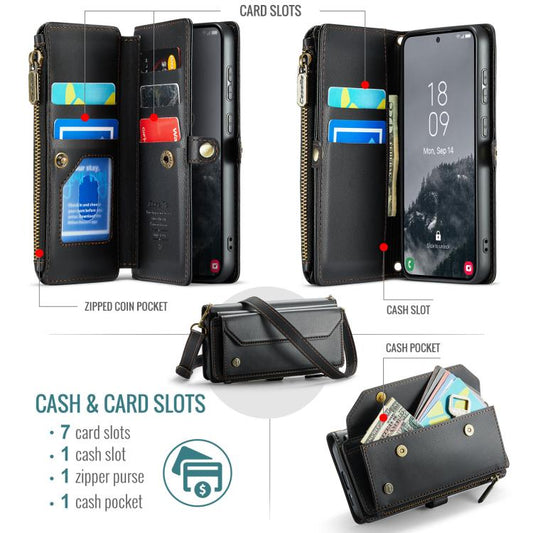 For Samsung Galaxy S25 5G CaseMe C36 Card Slots Zipper Wallet RFID Anti-theft Leather Phone Case(Black) - Galaxy S25 5G Cases by CaseMe | Online Shopping UK | buy2fix