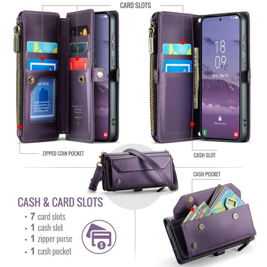 For Samsung Galaxy S25 5G CaseMe C36 Card Slots Zipper Wallet RFID Anti-theft Leather Phone Case(Purple) - Galaxy S25 5G Cases by CaseMe | Online Shopping UK | buy2fix