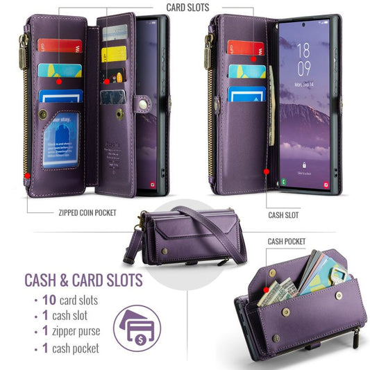 For Samsung Galaxy S25 Ultra 5G CaseMe C36 Card Slots Zipper Wallet RFID Anti-theft Leather Phone Case(Purple) - Galaxy S25 Ultra 5G Cases by CaseMe | Online Shopping UK | buy2fix
