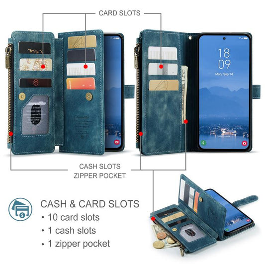 For Samsung Galaxy S25+ 5G CaseMe C30 Card Slots Zipper Wallet Leather Phone Case(Blue) by CaseMe