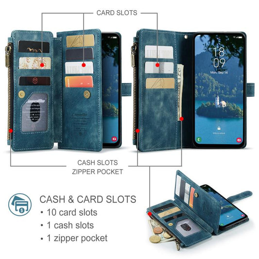 For Samsung Galaxy A36 CaseMe C30 Card Slots Zipper Wallet Leather Phone Case(Blue) - Galaxy Phone Cases by CaseMe | Online Shopping UK | buy2fix