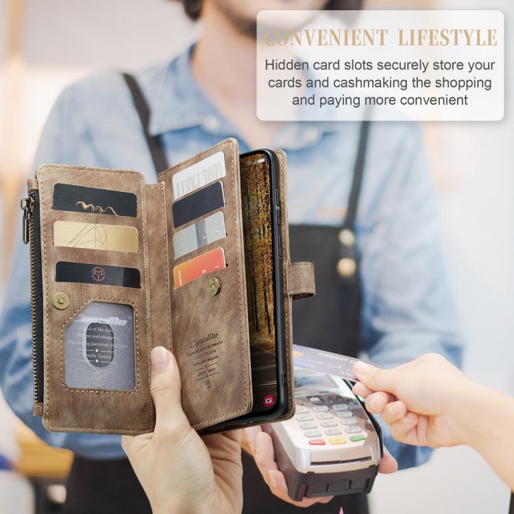 For Samsung Galaxy S25 Edge 5G CaseMe C30 Card Slots Zipper Wallet Leather Phone Case(Brown) - Galaxy Phone Cases by CaseMe | Online Shopping UK | buy2fix