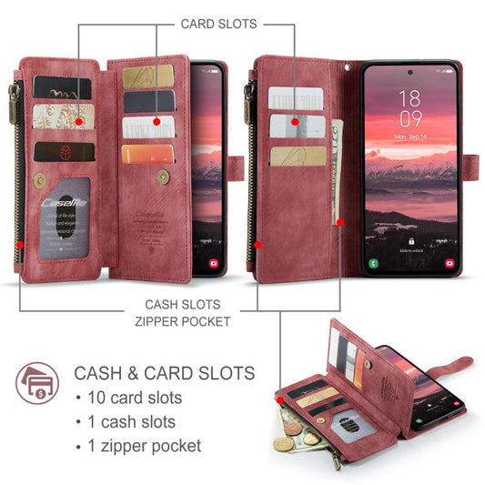 For Samsung Galaxy S25 Edge 5G CaseMe C30 Card Slots Zipper Wallet Leather Phone Case(Red) - Galaxy Phone Cases by CaseMe | Online Shopping UK | buy2fix