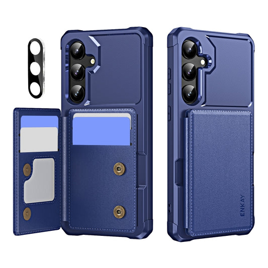 For Samsung Galaxy S24 5G ENKAY Hat-Prince Card Slot Wallet TPU Back Leather Phone Case with Lens Film(Dark Blue) - Galaxy S24 5G Cases by ENKAY | Online Shopping UK | buy2fix