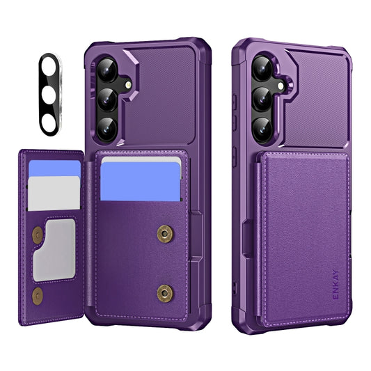 For Samsung Galaxy S24 5G ENKAY Hat-Prince Card Slot Wallet TPU Back Leather Phone Case with Lens Film(Purple) - Galaxy S24 5G Cases by ENKAY | Online Shopping UK | buy2fix