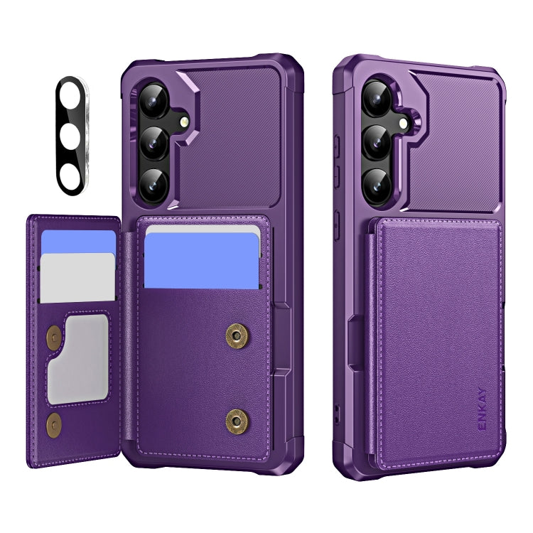For Samsung Galaxy S24+ 5G ENKAY Hat-Prince Card Slot Wallet TPU Back Leather Phone Case with Lens Film(Purple) - Galaxy S24+ 5G Cases by ENKAY | Online Shopping UK | buy2fix