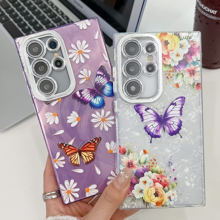 For Samsung Galaxy S25+ 5G Plating Texture Butterfly TPU Phone Case with Glitter Lens Film(Silver Butterflies HU6) - Galaxy S25+ 5G Cases by buy2fix | Online Shopping UK | buy2fix