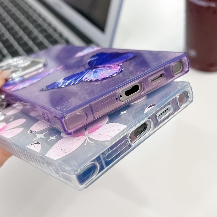 For Samsung Galaxy S25+ 5G Plating Texture Butterfly TPU Phone Case with Glitter Lens Film(Pink Butterflies HU5) by buy2fix