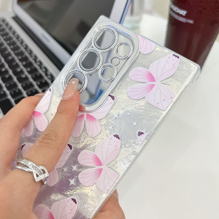 For Samsung Galaxy S25+ 5G Plating Texture Butterfly Wristband TPU Phone Case with Glitter Lens Film(Silver Butterflies HU6) - Galaxy S25+ 5G Cases by buy2fix | Online Shopping UK | buy2fix
