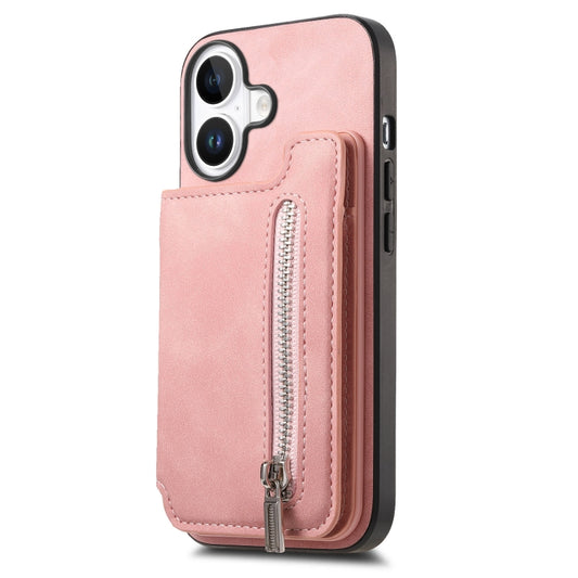 For iPhone 16 Plus Retro MagSafe Zipper Wallet Card Bag Back Phone Case(Pink) - iPhone 16 Plus Cases by buy2fix | Online Shopping UK | buy2fix