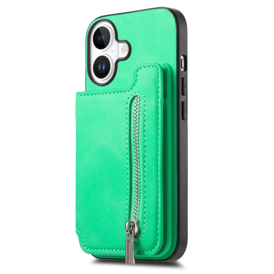 For iPhone 16 Plus Retro MagSafe Zipper Wallet Card Bag Back Phone Case(Green) - iPhone 16 Plus Cases by buy2fix | Online Shopping UK | buy2fix