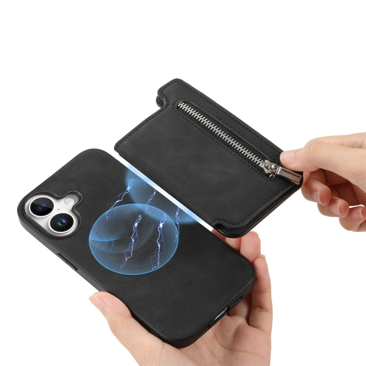 For iPhone 16 Plus Retro MagSafe Zipper Wallet Card Bag Back Phone Case(Black) - iPhone 16 Plus Cases by buy2fix | Online Shopping UK | buy2fix