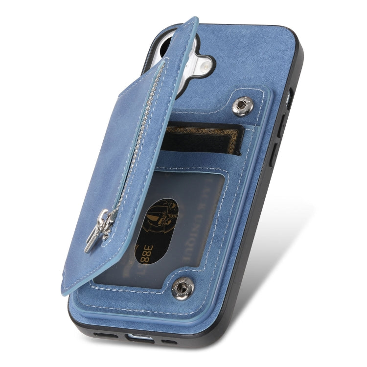 For iPhone 15 Pro Retro MagSafe Zipper Wallet Card Bag Back Phone Case(Blue) - iPhone 15 Pro Cases by buy2fix | Online Shopping UK | buy2fix
