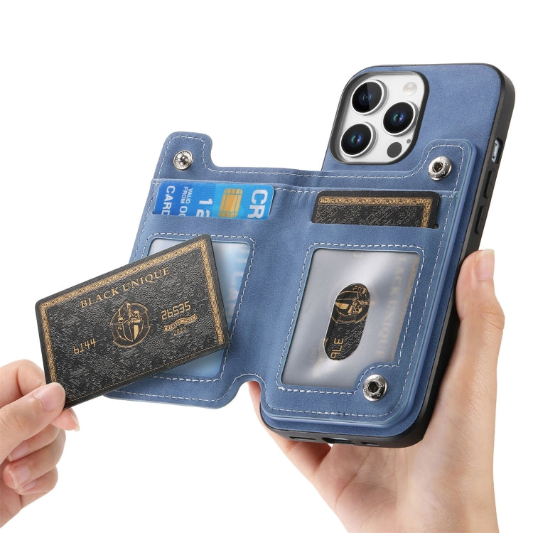 For iPhone 15 Pro Retro MagSafe Zipper Wallet Card Bag Back Phone Case(Blue) - iPhone 15 Pro Cases by buy2fix | Online Shopping UK | buy2fix