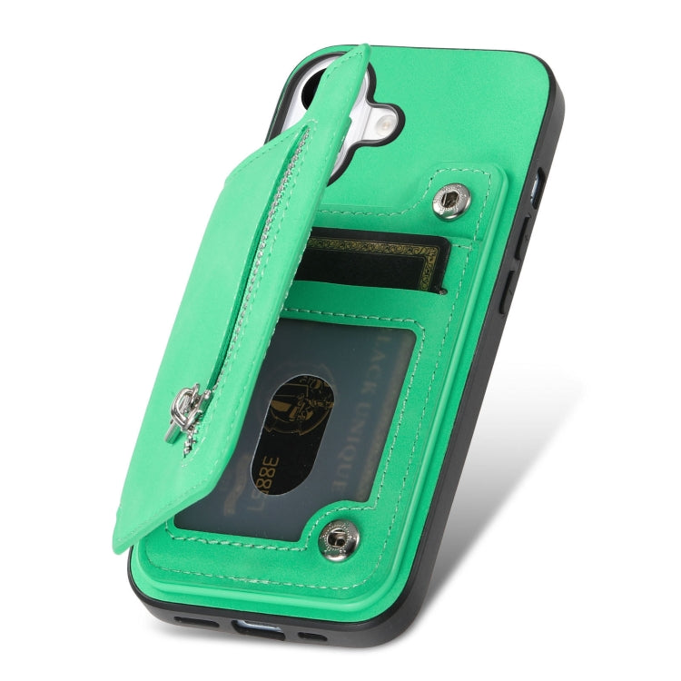 For iPhone 15 Pro Retro MagSafe Zipper Wallet Card Bag Back Phone Case(Green) - iPhone 15 Pro Cases by buy2fix | Online Shopping UK | buy2fix