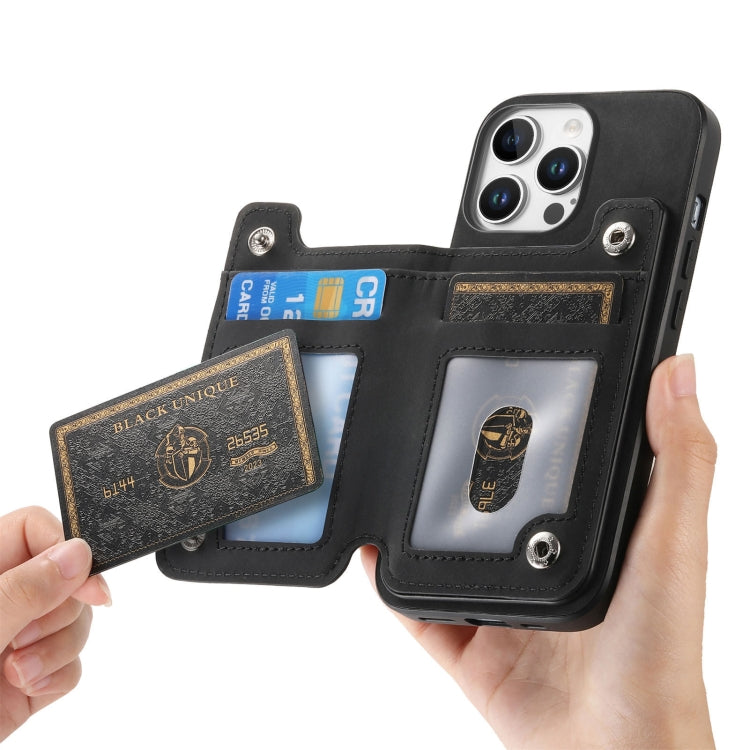 For iPhone 15 Pro Retro MagSafe Zipper Wallet Card Bag Back Phone Case(Black) - iPhone 15 Pro Cases by buy2fix | Online Shopping UK | buy2fix