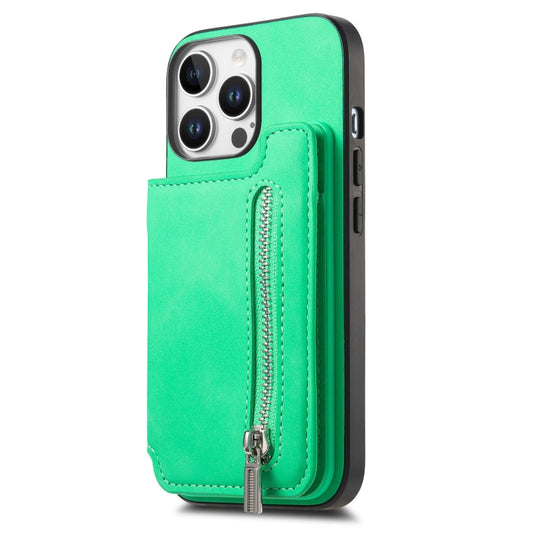 For iPhone 14 Pro Retro MagSafe Zipper Wallet Card Bag Back Phone Case(Green) - iPhone 14 Pro Cases by buy2fix | Online Shopping UK | buy2fix